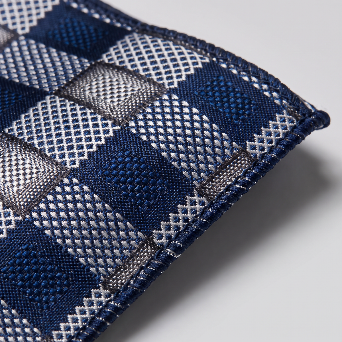 Navy & Silver Check Pocket Square