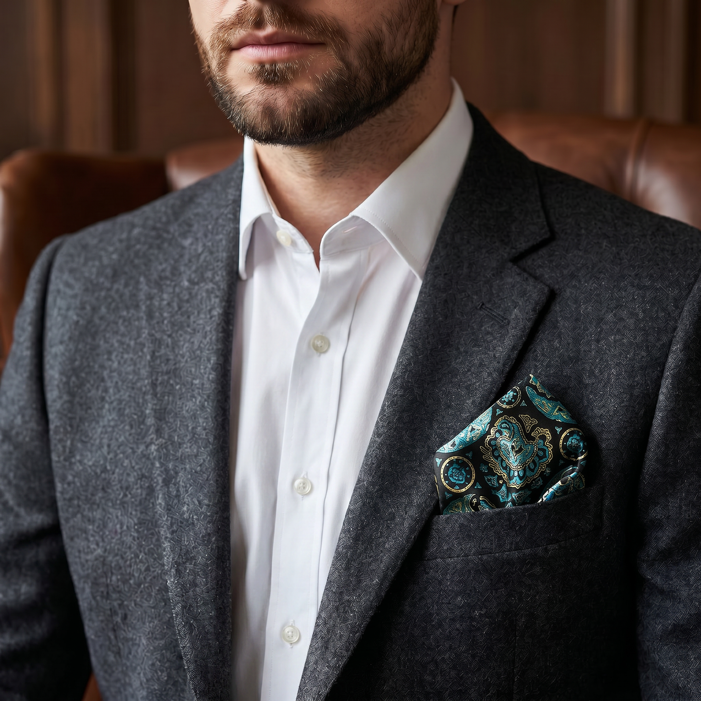 The Emerald Paisley Pocket Square