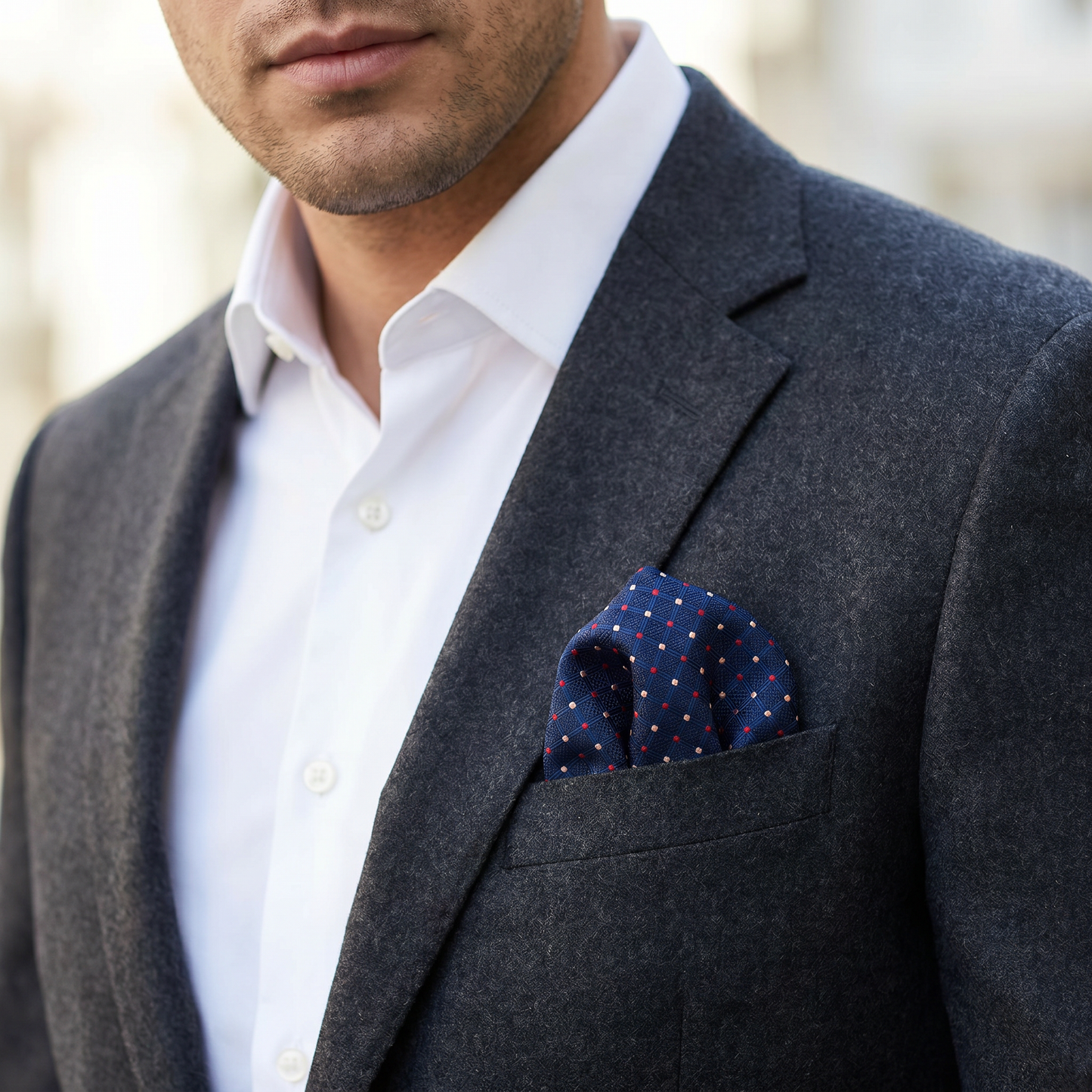 The Navy Grid Accent Pocket Square