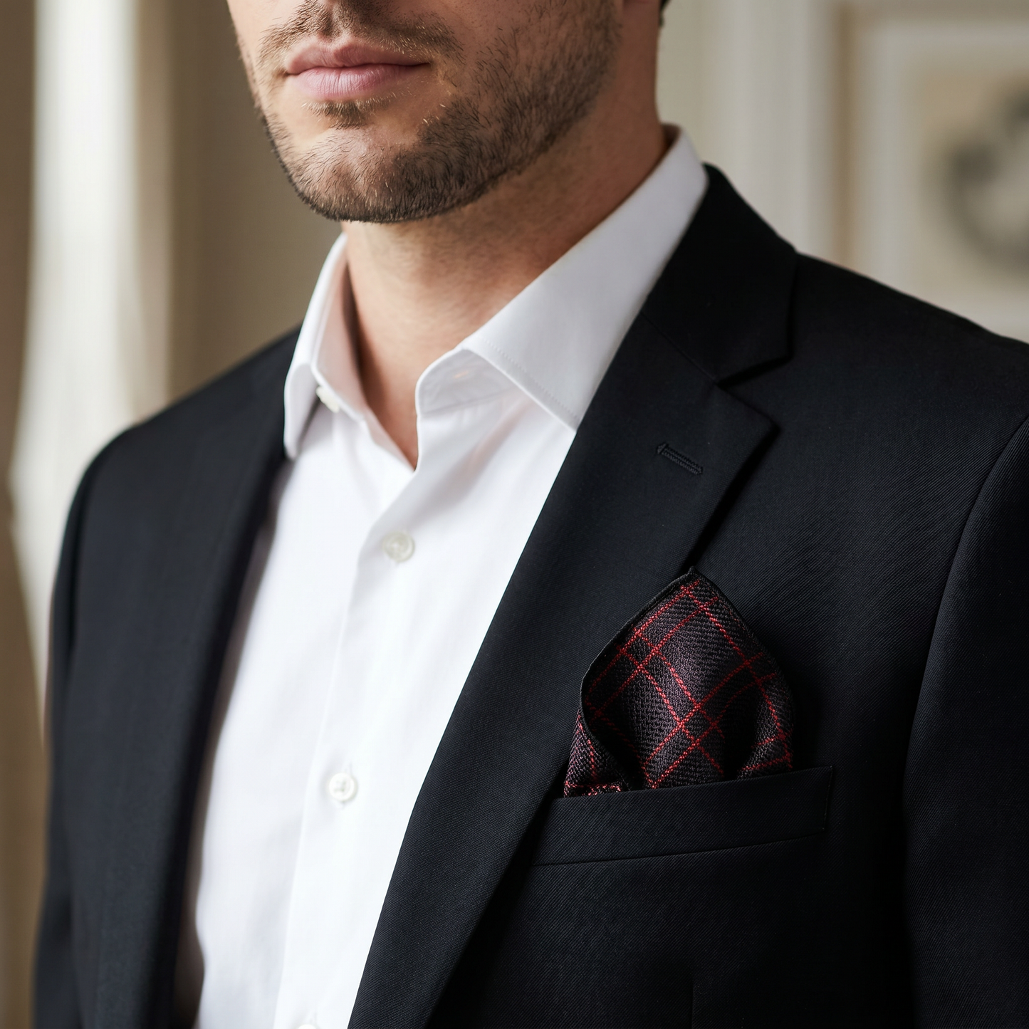 The Crimson Check Pocket Square