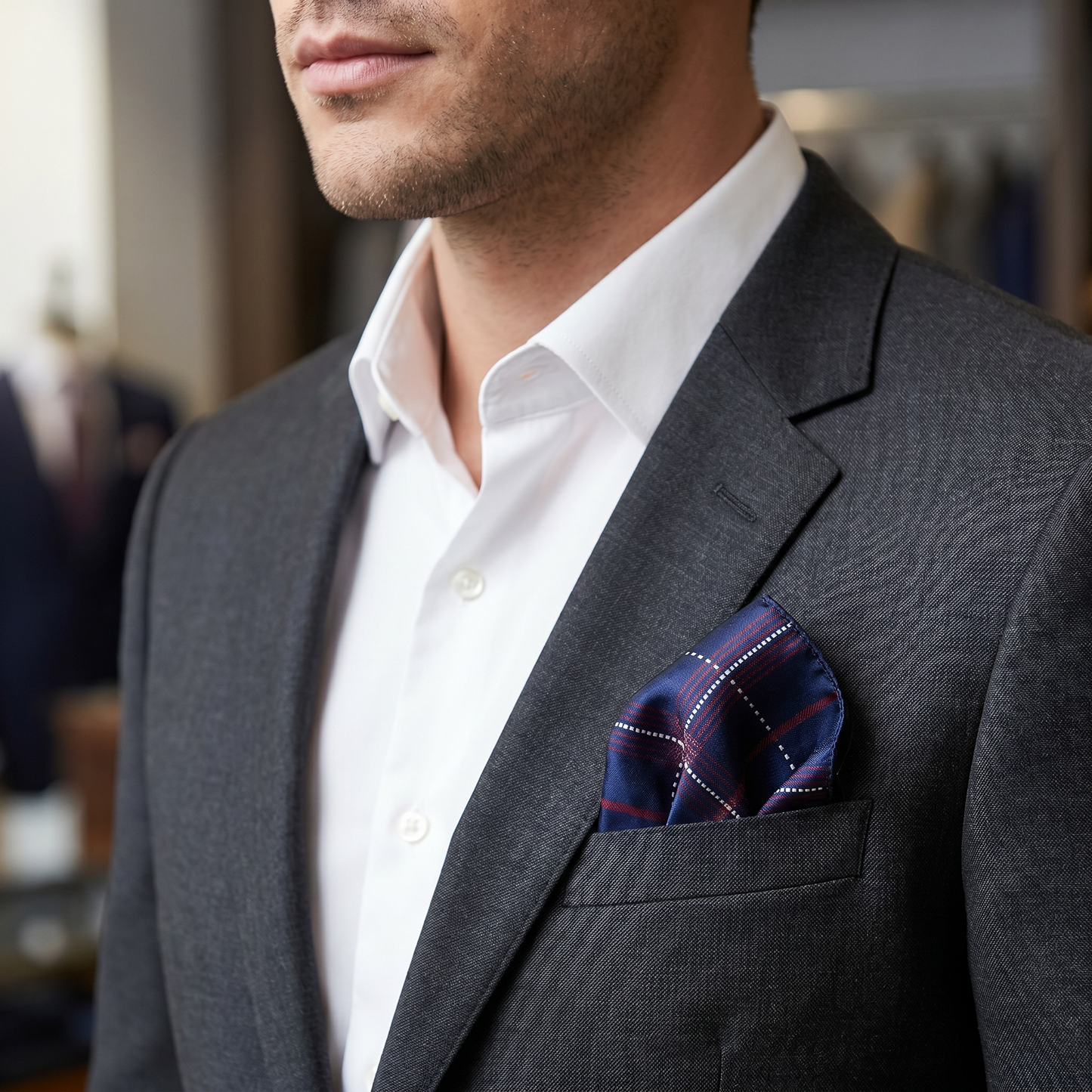 The Navy Plaid Pocket Square