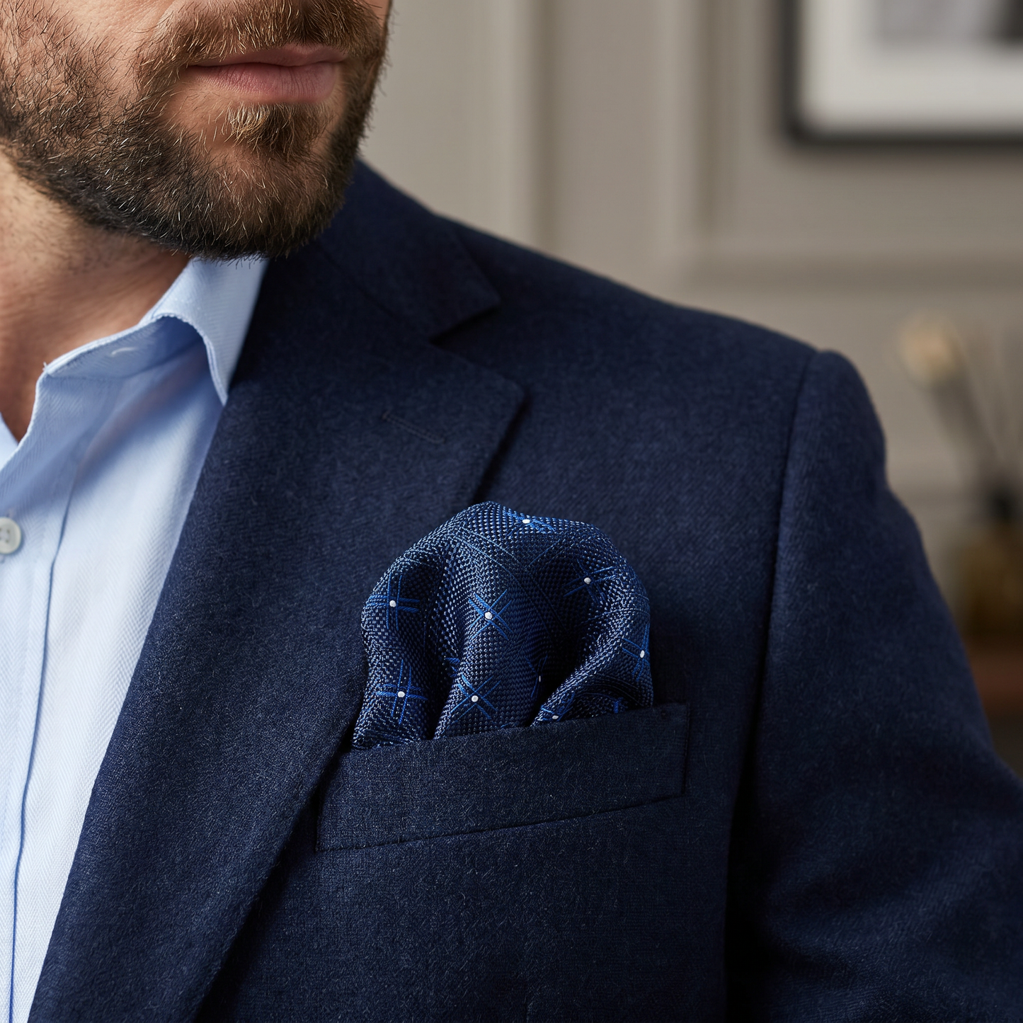 The Midnight Crosshatch Pocket Square